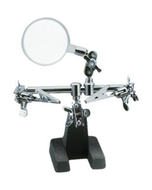 soporte articulado con lupa, ideal para trabajos de precisión. Permite una visualización clara y cercana, perfecto para hobbyistas y profesionales que requieren detalles minuciosos.