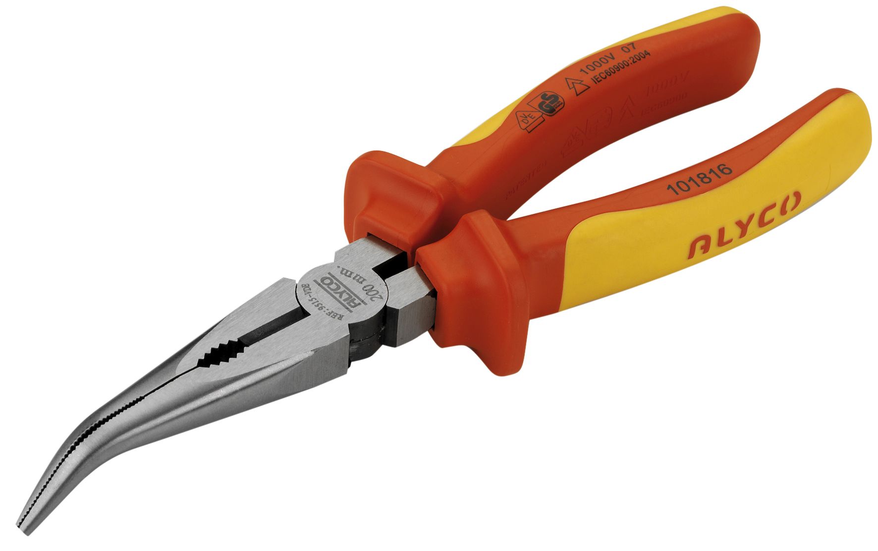 alicates B/Semirred Curva Aislado 200mm, ideales para trabajos eléctricos. Su diseño ergonómico y su aislante garantizan seguridad y comodidad en cada uso. Perfectos para profesionales.