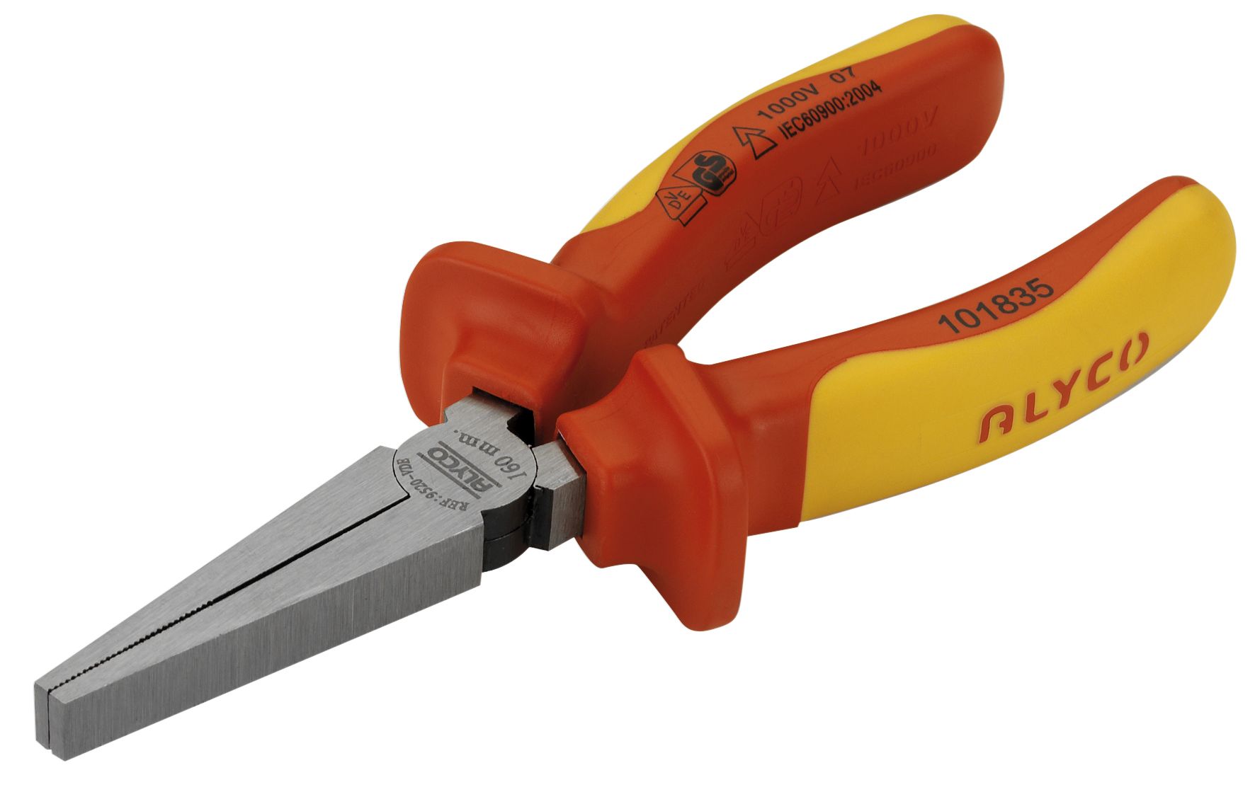 alicate aislado de boca plana de 160 mm, ideal para trabajos eléctricos. Su diseño ergonómico garantiza seguridad y precisión en el manejo. Perfecto para profesionales del sector.