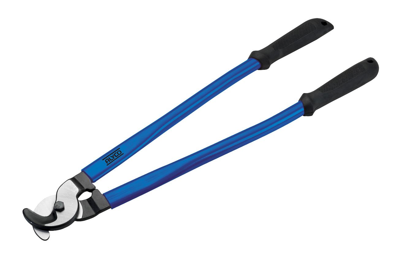 cortacables de dos manos, ideal para cortar cobre y aluminio con precisión. Su diseño ergonómico y resistente garantiza cortes limpios y eficaces, perfectos para trabajos eléctricos.