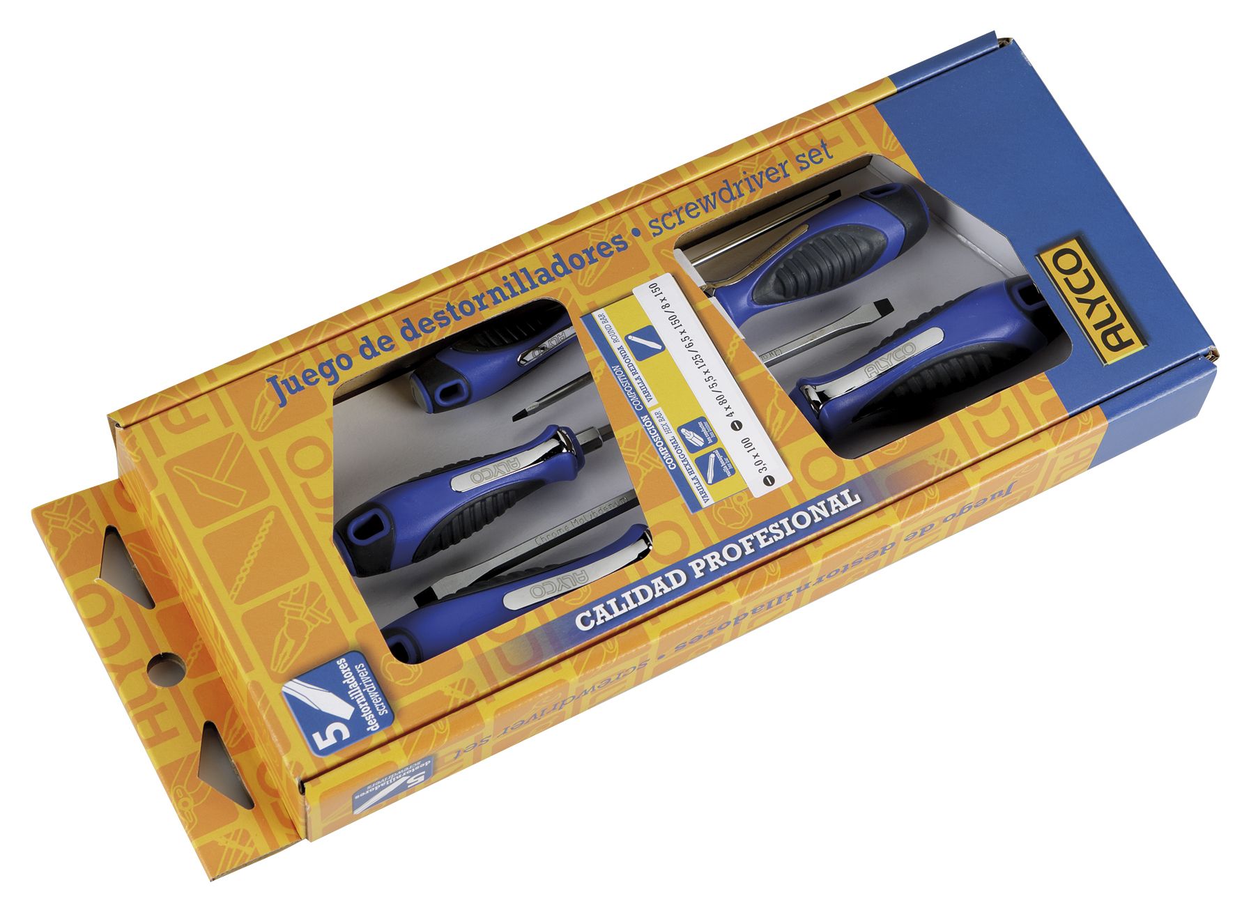 set de 5 destornilladores de precisión para tornillos planos, en un práctico estuche de cartón. Ideales para reparaciones en casa o en el taller. ¡Imprescindibles para tus proyectos!