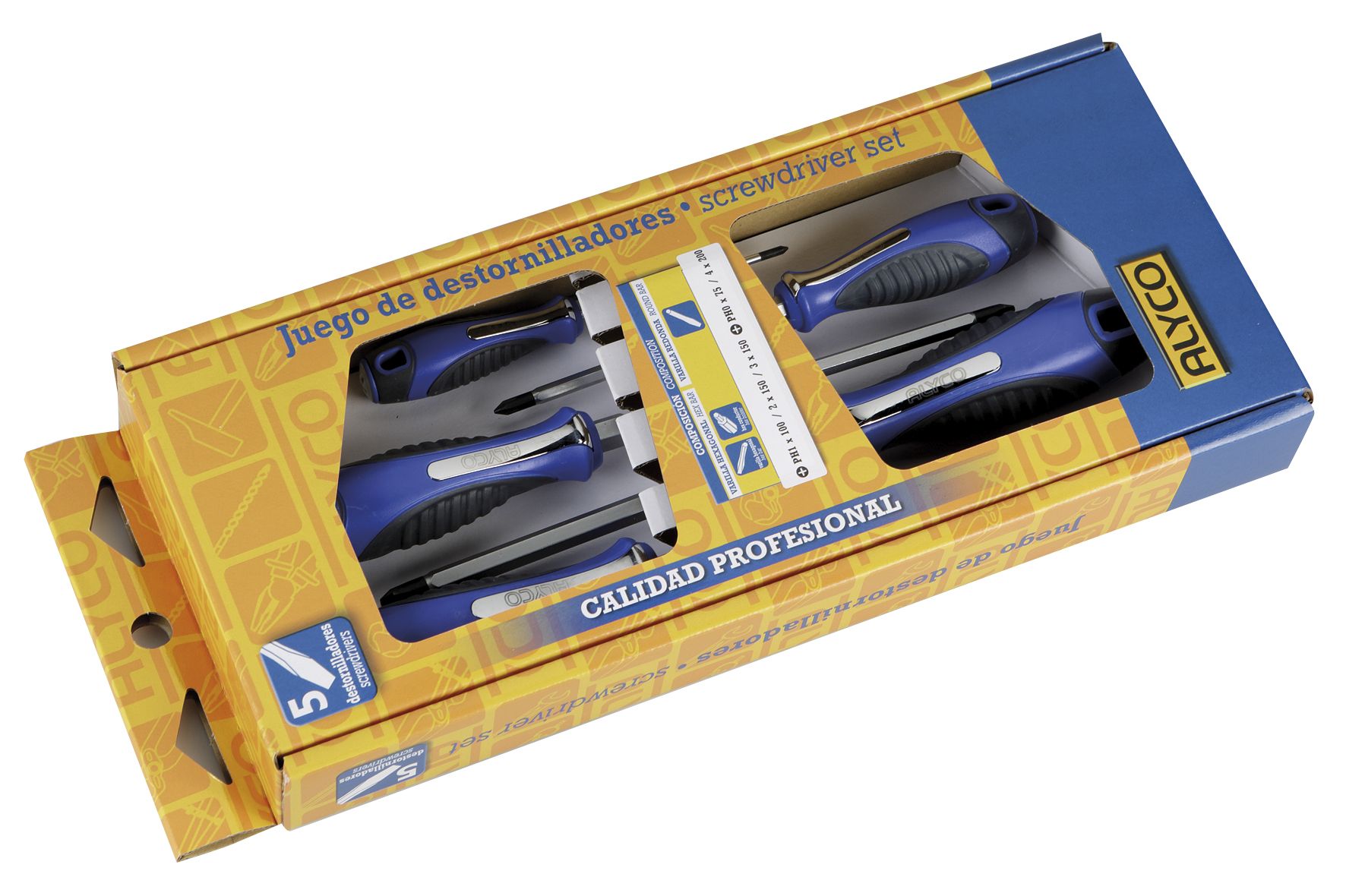 juego de 5 destornilladores para tornillos Phillips. Incluye estuche de cartón resistente, ideal para el hogar y el taller. Herramientas esenciales para cualquier reparación.