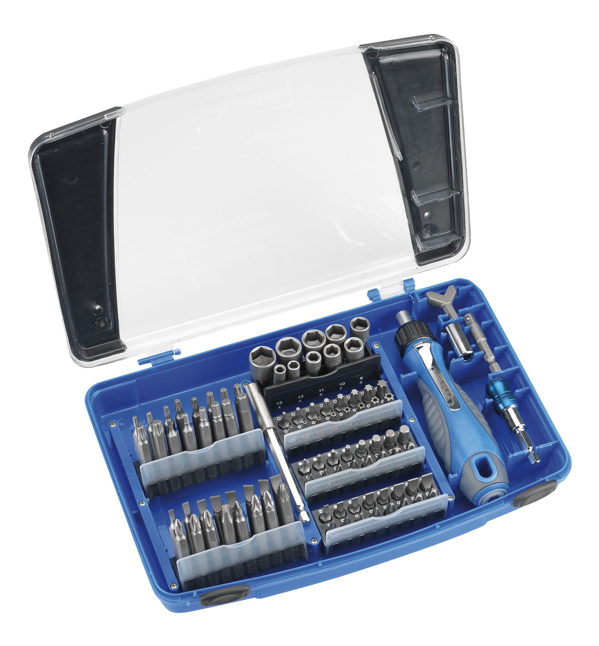 juego de 96 piezas con atornillador, puntas y vasos. Ideal para facilitar tus proyectos de bricolaje y reparaciones en casa. Versátil y práctico, todo lo que necesitas en un solo set.