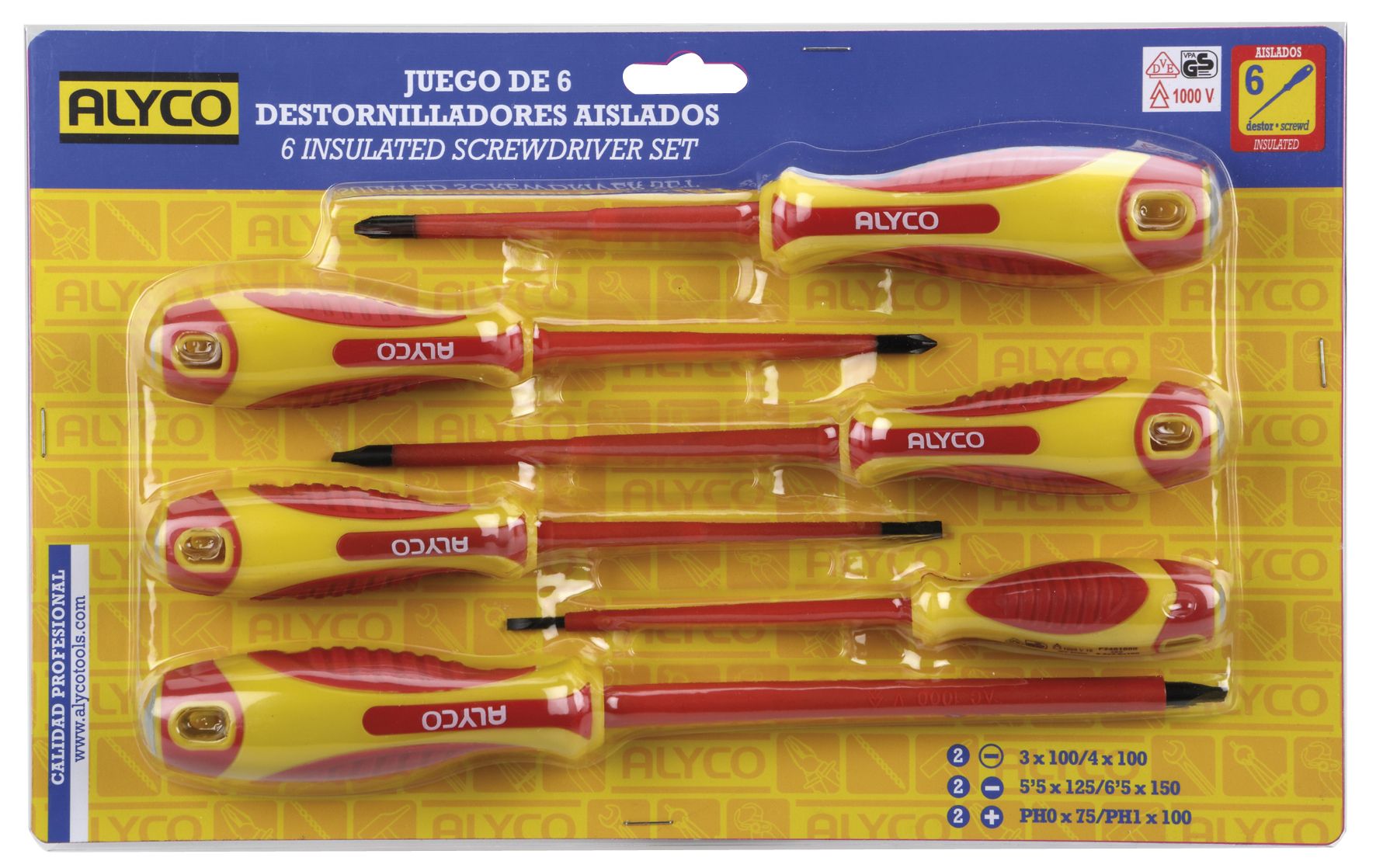 juego de 6 destornilladores aislados en blister, ideales para trabajos eléctricos. Diseñados para ofrecer seguridad y precisión, son esenciales en tu kit de herramientas.