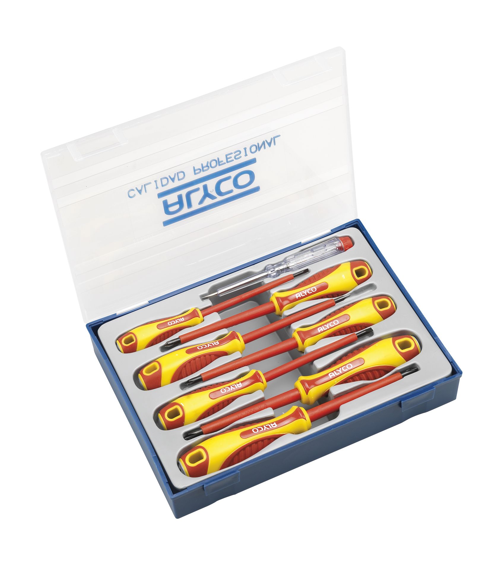 set de 8 destornilladores aislados, ideales para trabajos eléctricos. Garantizan seguridad y precisión, perfectos para profesionales y aficionados. ¡Totalmente seguros para usar!