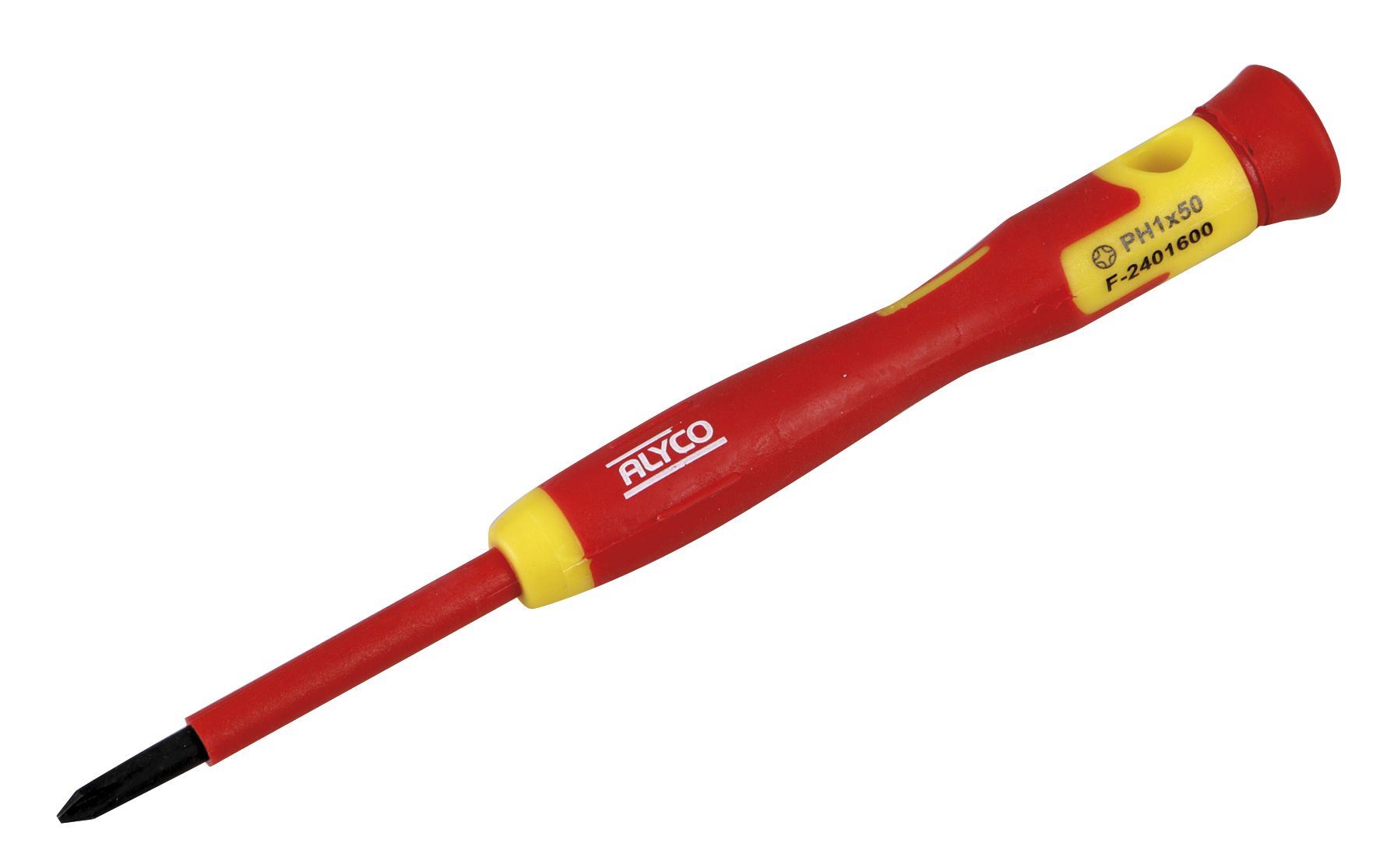 destornillador de precisión aislado PH1 de 50 mm, ideal para trabajos eléctricos. Combinación perfecta de resistencia y maniobrabilidad en un diseño ergonómico y seguro.