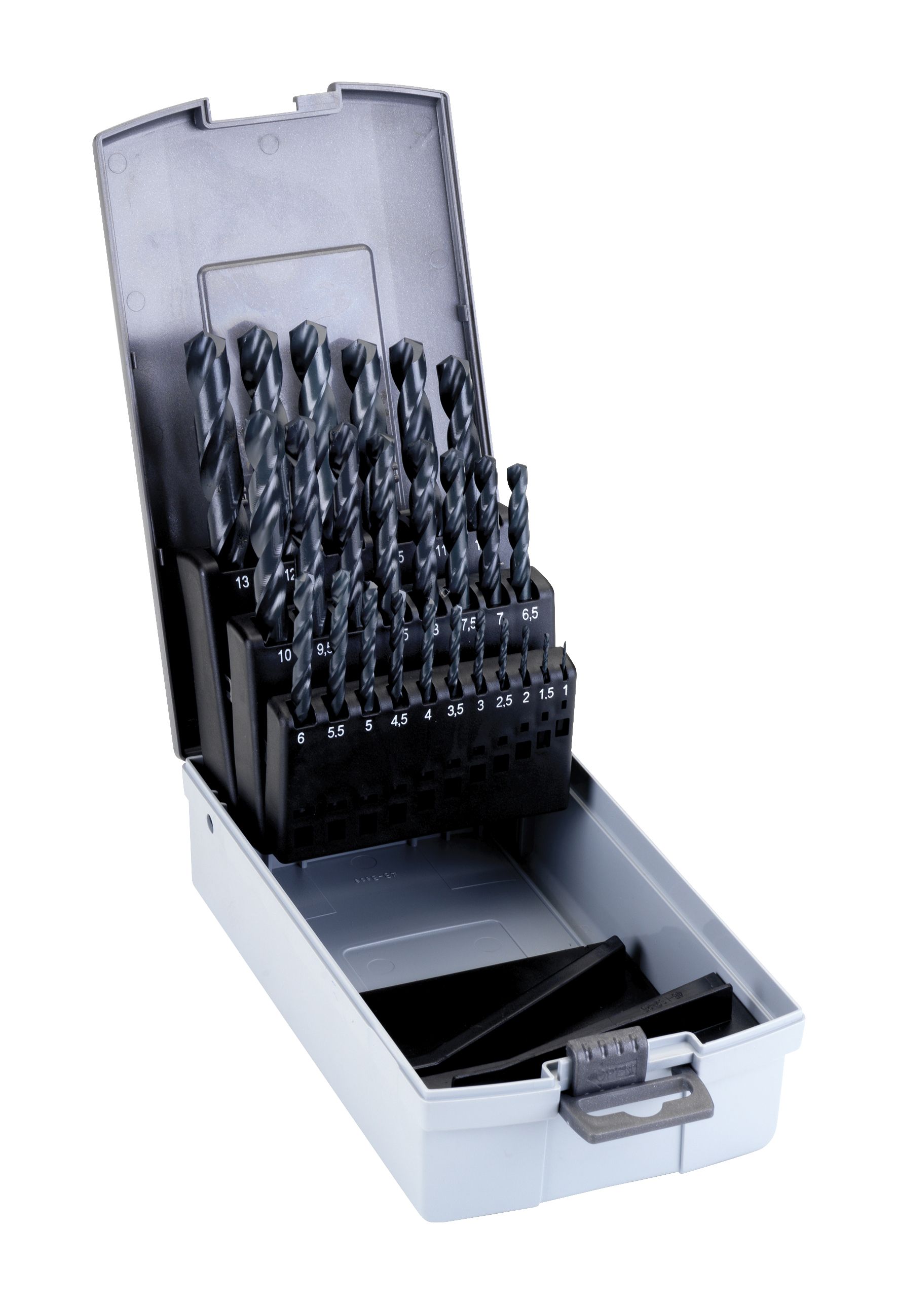 juego de 25 brocas de alta precisión, de 1 a 13 mm y con diámetro de 0,5 mm. Presentadas en una elegante caja de plástico, ideales para proyectos de bricolaje y trabajos en metal.