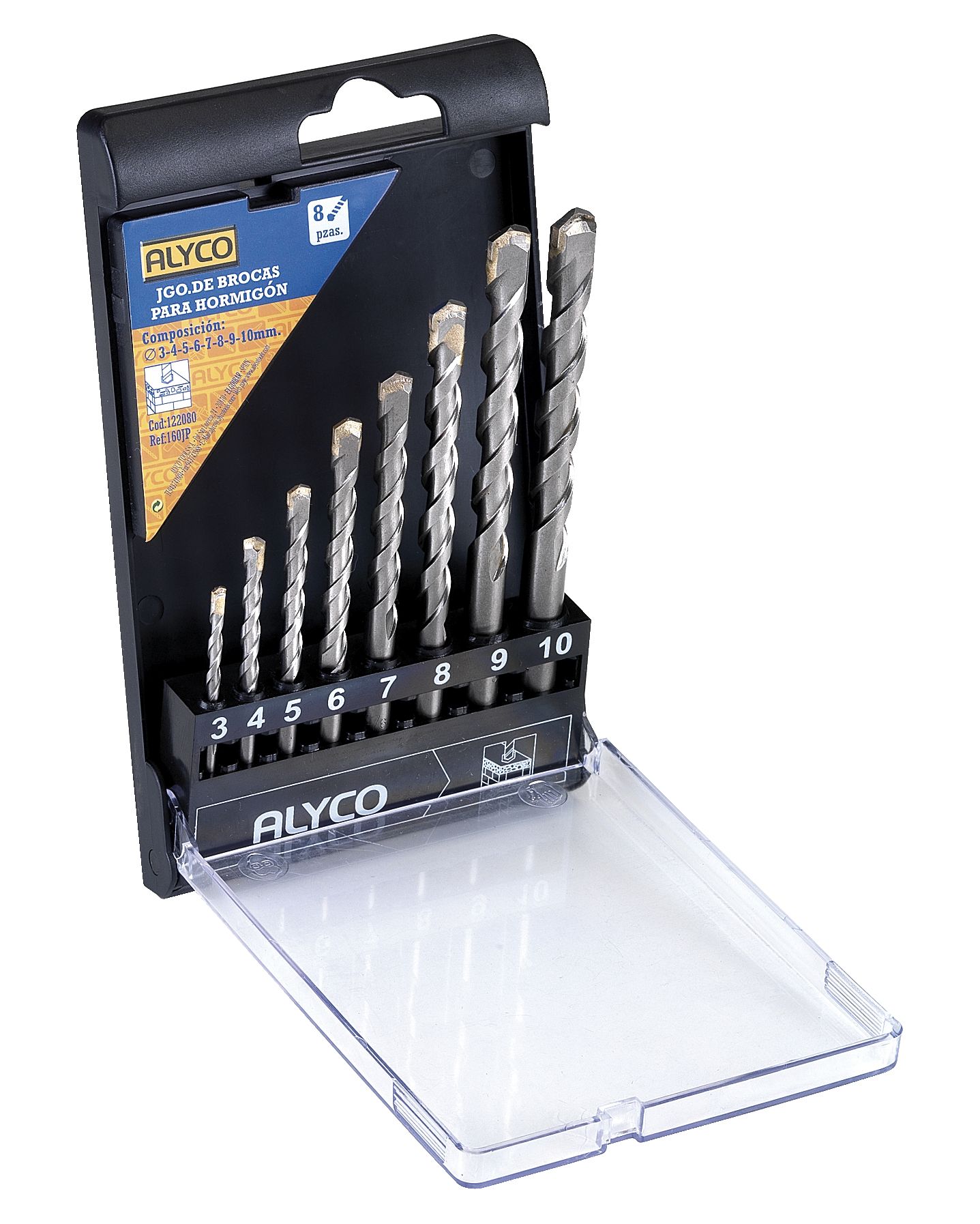 jUEGO 8 BROCAS M/CILIND HORMIG. C/PLAST.