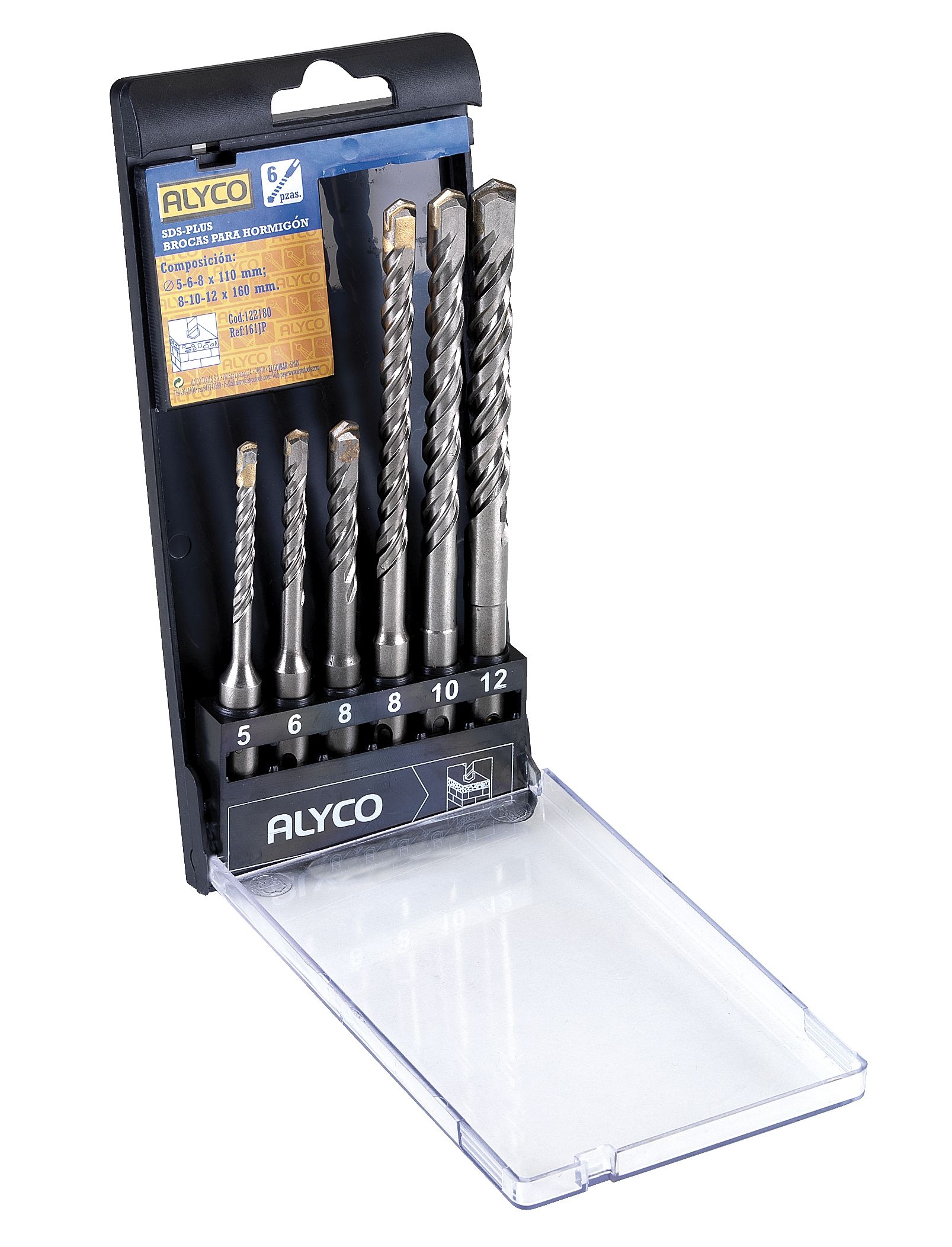 juego de 6 brocas SDS-Plus ultra resistentes para hormigón con recubrimiento plástico que optimiza durabilidad y precisión. Perfectas para proyectos profesionales y de bricolaje.