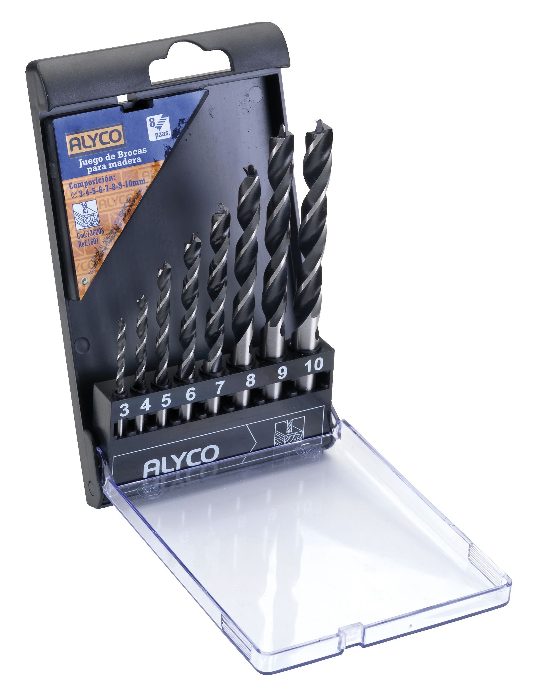 juego de 8 brocas espirales de alta calidad, presentadas en estuche plástico resistente. Ideal para perforar diversos materiales con precisión y durabilidad garantizadas.