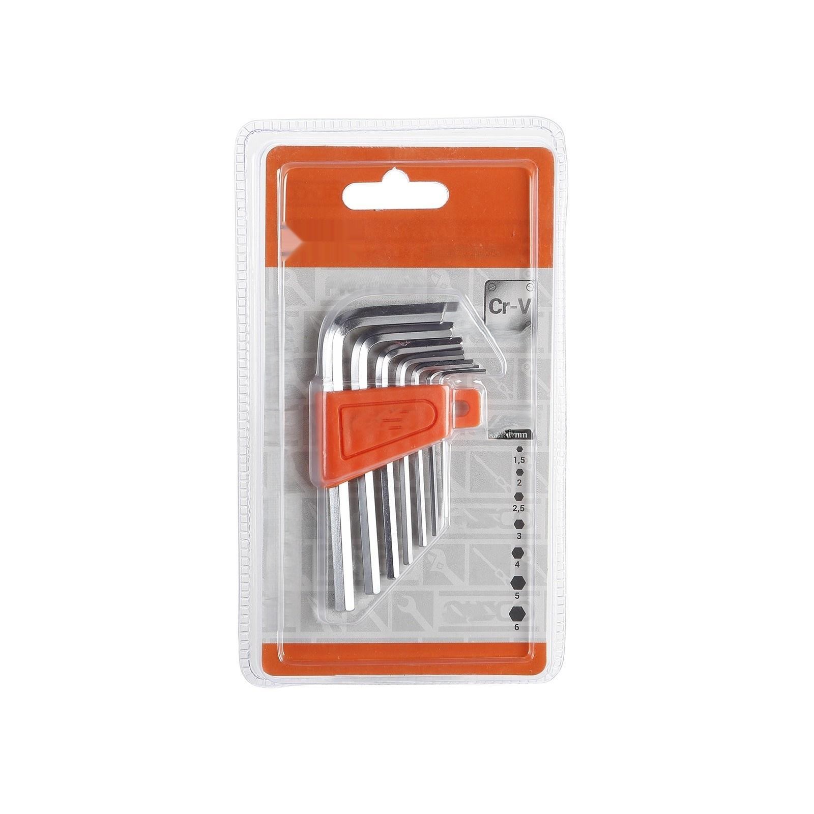 juego de 7 llaves allen de plástico, incluye múltiples tamaños, ideal para ajustar tornillos y componentes en trabajos de bricolaje y mantenimiento.