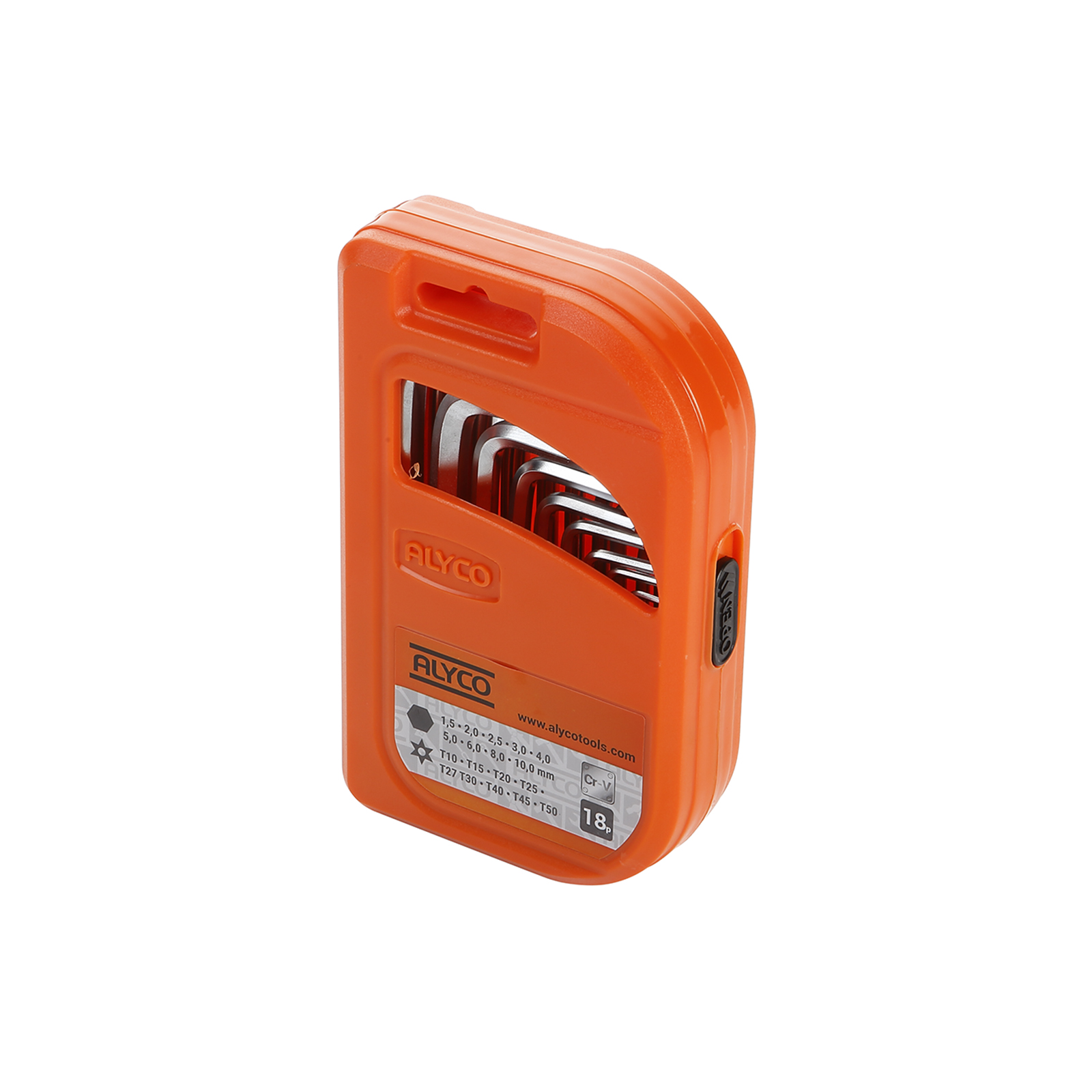 juego de herramientas Allen y Torx de Alyco en color naranja. Perfecto para bricolaje y mecánica, garantizando precisión y durabilidad. ¡Mejora tu caja de herramientas con este set!