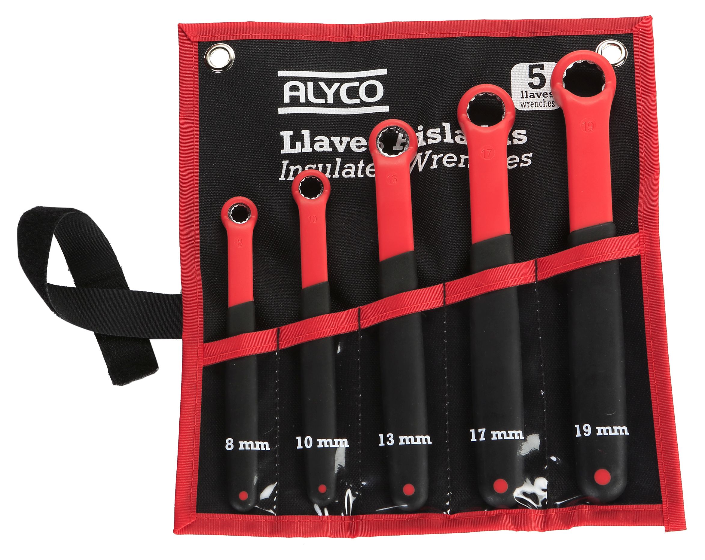 set de 5 llaves acodadas VDE de nylon, de 8 a 19 mm. Ideales para trabajos eléctricos, ofrecen seguridad y durabilidad en cada uso. Un complemento esencial para tu caja de herramientas.