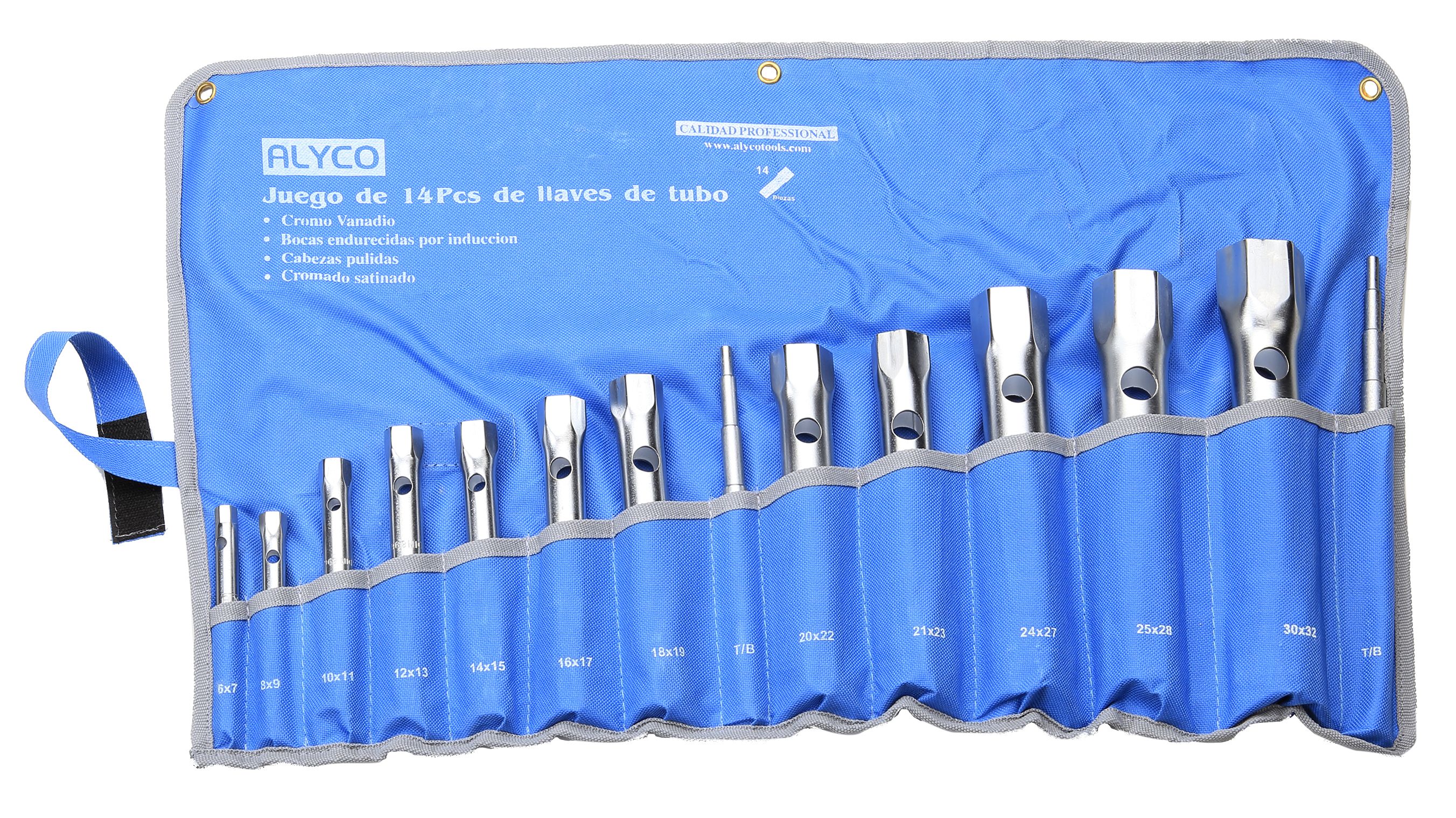juego de 14 llaves tubo estampadas, perfecto para trabajos en espacios reducidos. Medidas: 6x7 mm a 30x32 mm. Ideal para mecánica y bricolaje. ¡Durabilidad y precisión aseguradas!