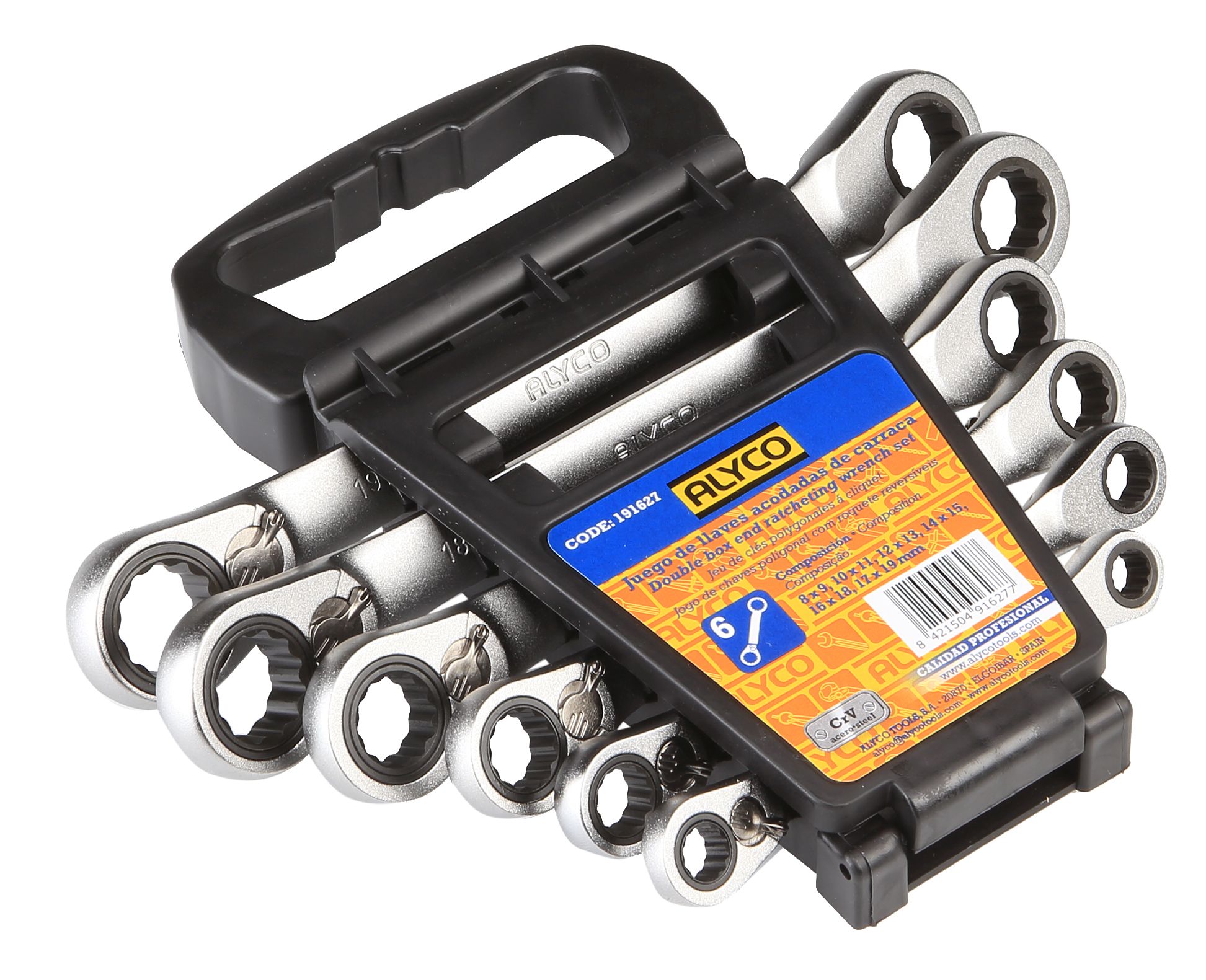 juego de 6 llaves acodadas carraca sin plástico, ideal para trabajos mecánicos y reparaciones. Su diseño versátil garantiza un agarre seguro y eficiente en espacios reducidos.