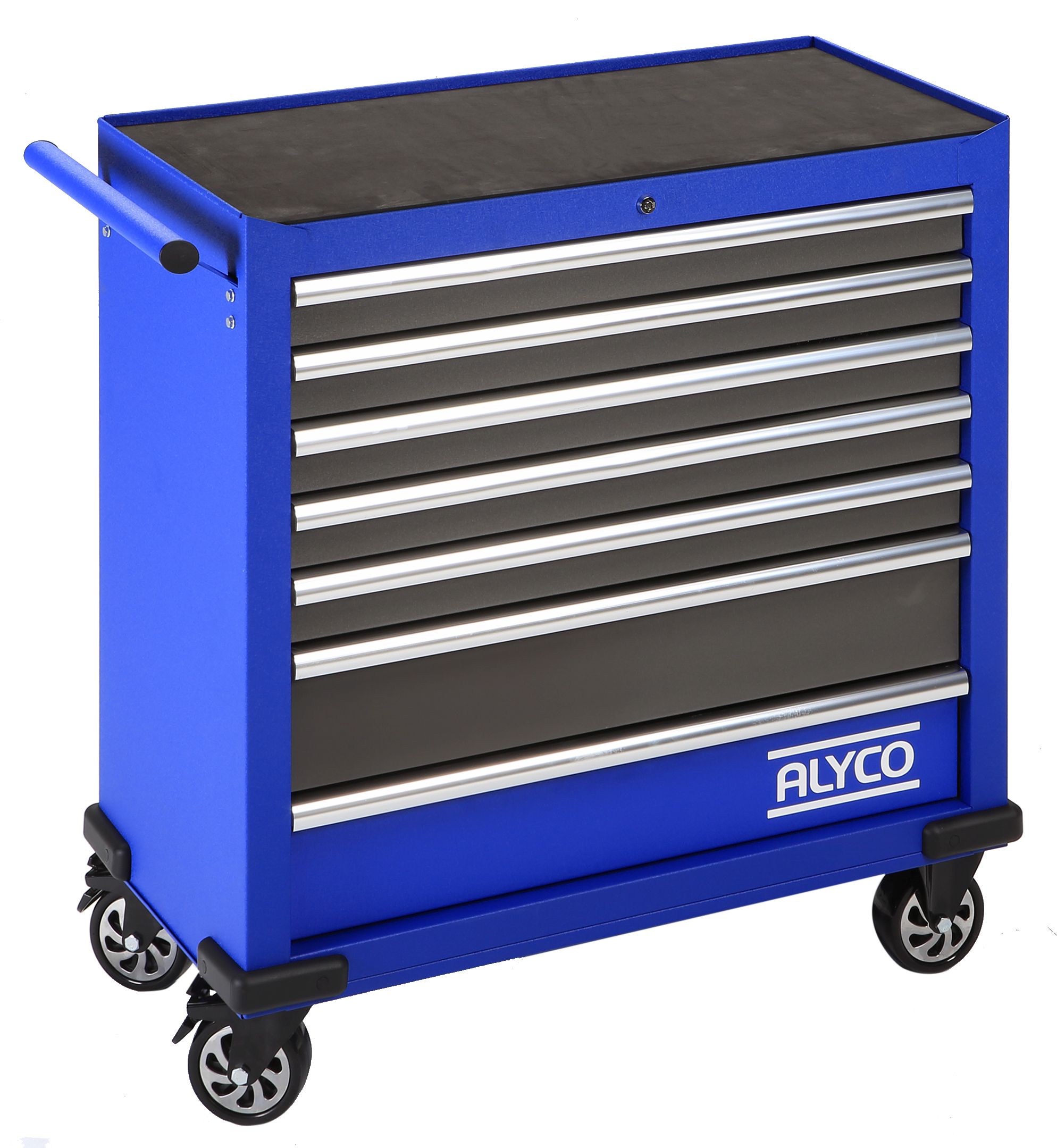 carro metálico de alta calidad, con un diseño elegante y funcional. Dispone de 7 espaciosos cajones que permiten organizar herramientas y accesorios, ideal para talleres y garajes.