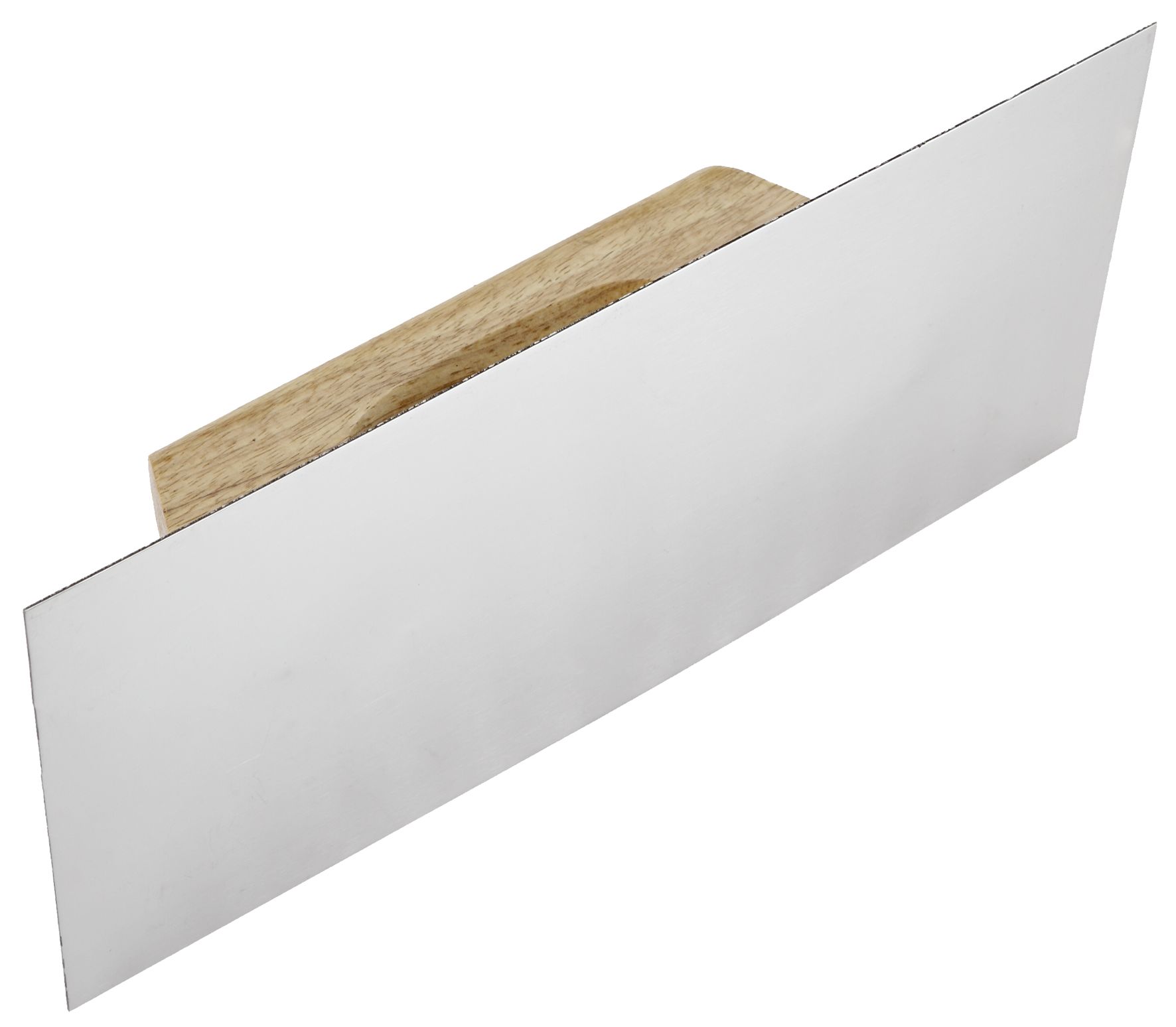 llana trapezoidal de acero inoxidable, ideal para acabados perfectos. Medidas: 300x150x140 mm. Resistente y durable, perfecta para trabajos de construcción y remodelación.