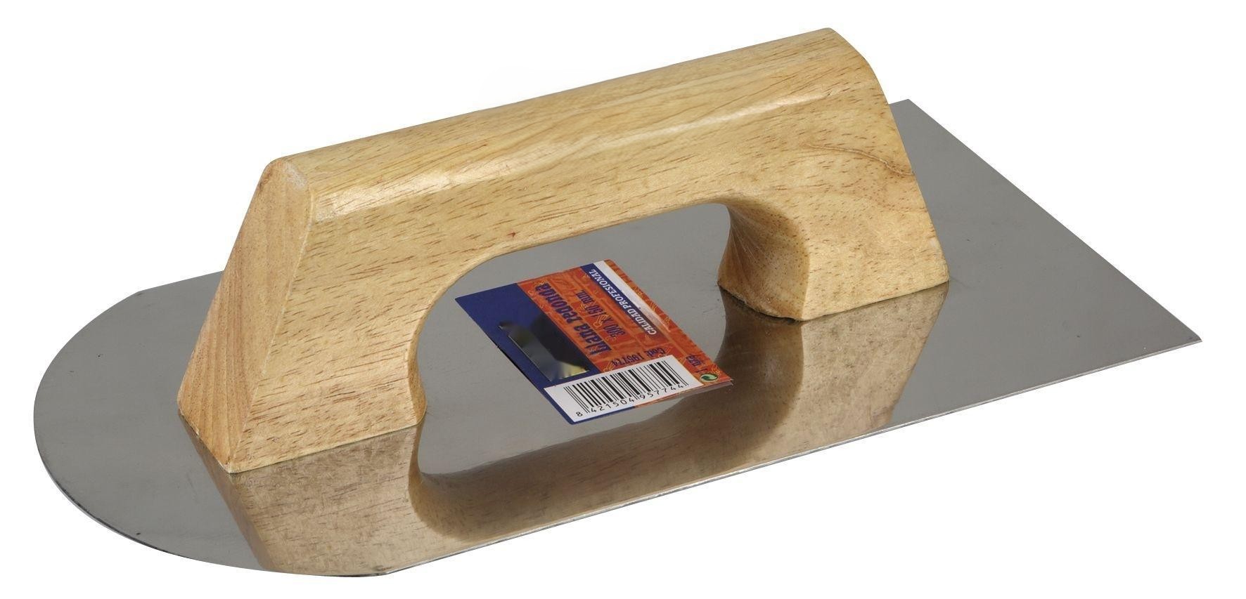 llana media luna de acero inoxidable 300x150 mm, ideal para alisar superficies y acabados en trabajos de construcción y reformas.