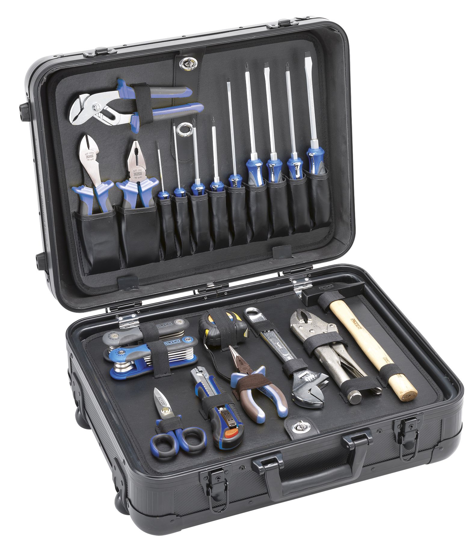 maleta de aluminio reforzado con 51 piezas + bolsa, ideal para transportar herramientas y accesorios. Resistente, ligera y perfecta para cualquier profesional. ¡Maximiza tu organización!