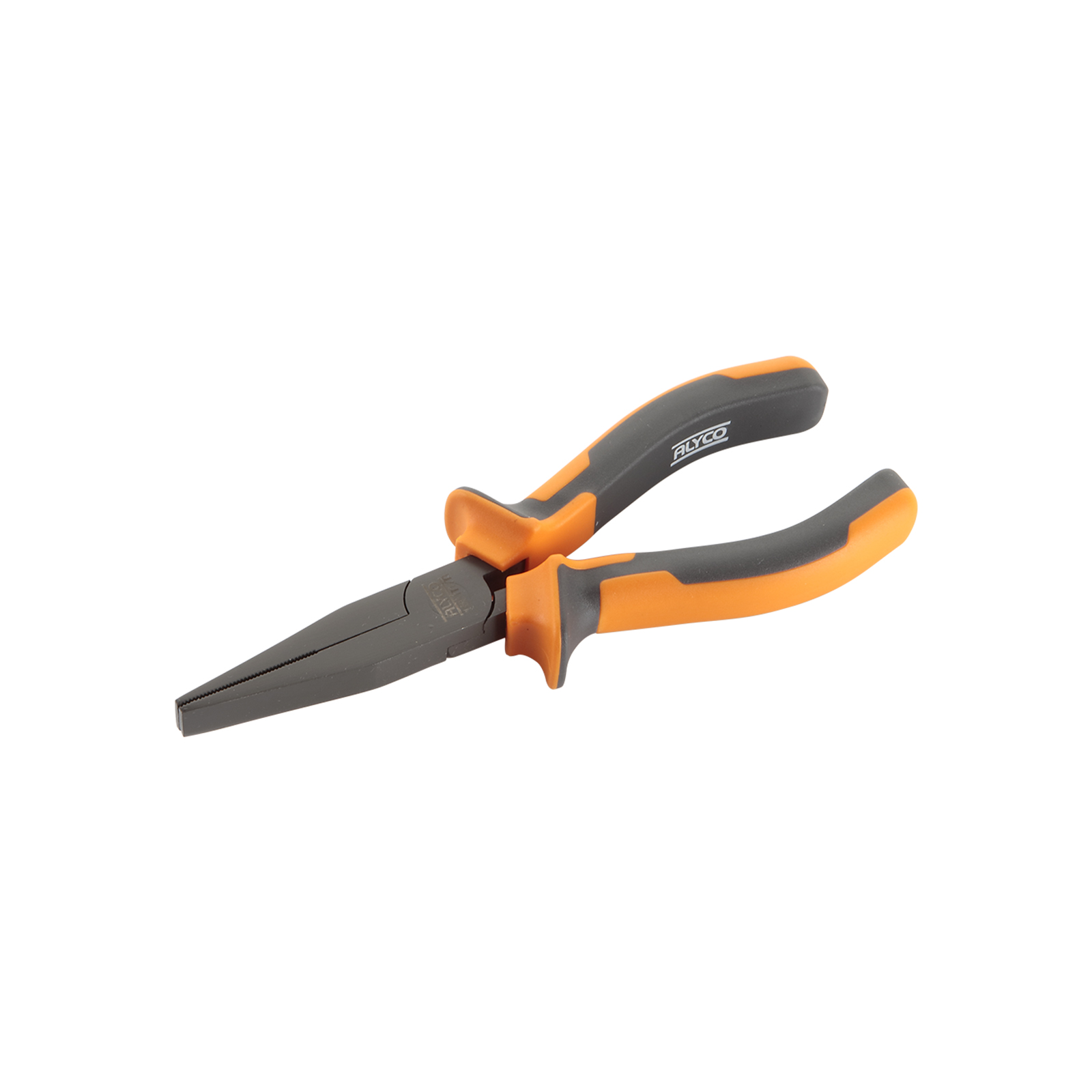 alicate plano de 160 mm de Alyco Orange, ideal para trabajos precisos y ensamblajes. Su diseño ergonómico ofrece un agarre cómodo y seguro, perfecto para aficionados y profesionales.