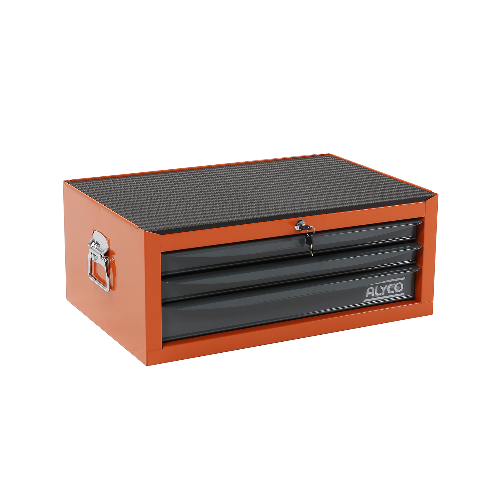 arcón ALYCO ORANGE con 3 cajones, dimensiones 667x439x269 mm. Ideal para organizar herramientas y accesorios. Diseño funcional en color naranja, perfecto para cualquier espacio.