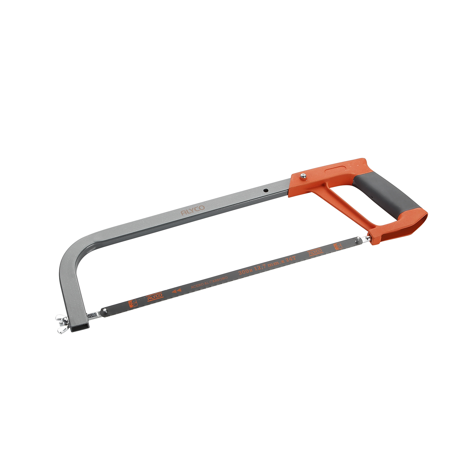 aRCO SIERRA 300MM ALUMINIO ALYCO ORANGE: herramienta robusta y ligera, ideal para cortes precisos en diversos materiales. Su diseño ergonómico facilita el manejo, optimizando cada trabajo.
