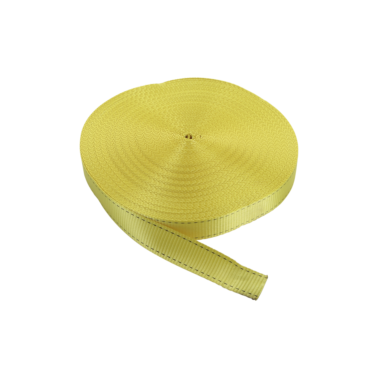 cinta de amarre de poliéster de alta resistencia, ideal para asegurar cargas de hasta 500 kg. Medidas: 35mm de ancho y 50m de largo. Perfecta para transporte y almacenamiento.