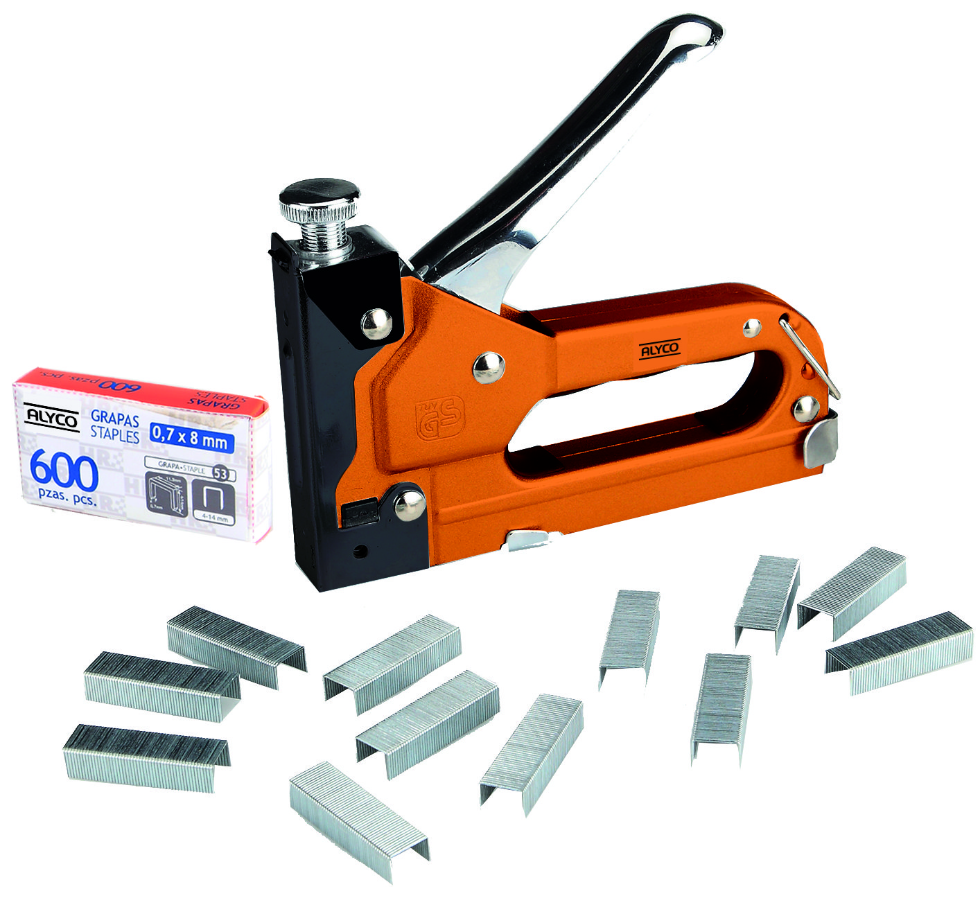 gRAPADORA ALYCO ORANGE + 600 GRAPAS. Ideal para uso intensivo, su diseño ergonómico facilita el grapado en cualquier proyecto. Perfecta para oficina o manualidades. ¡Hazte con ella!