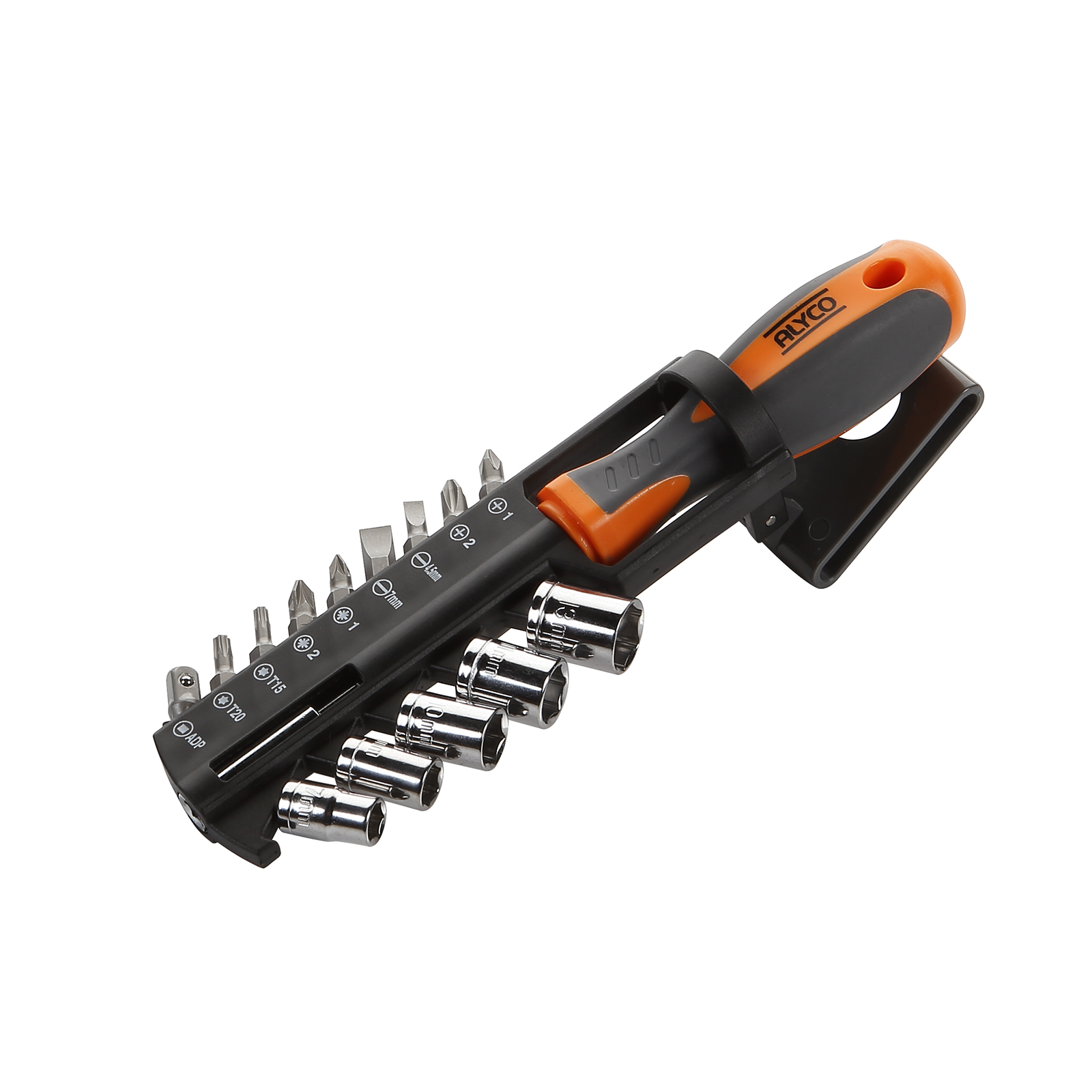 set Completo ADAPT+VASOS+PUNTAS 15PZ ALYCO ORANGE: incluye adaptadores, vasos y puntas, perfecto para tus proyectos de bricolaje y reparación. Versatilidad y calidad en un solo paquete.