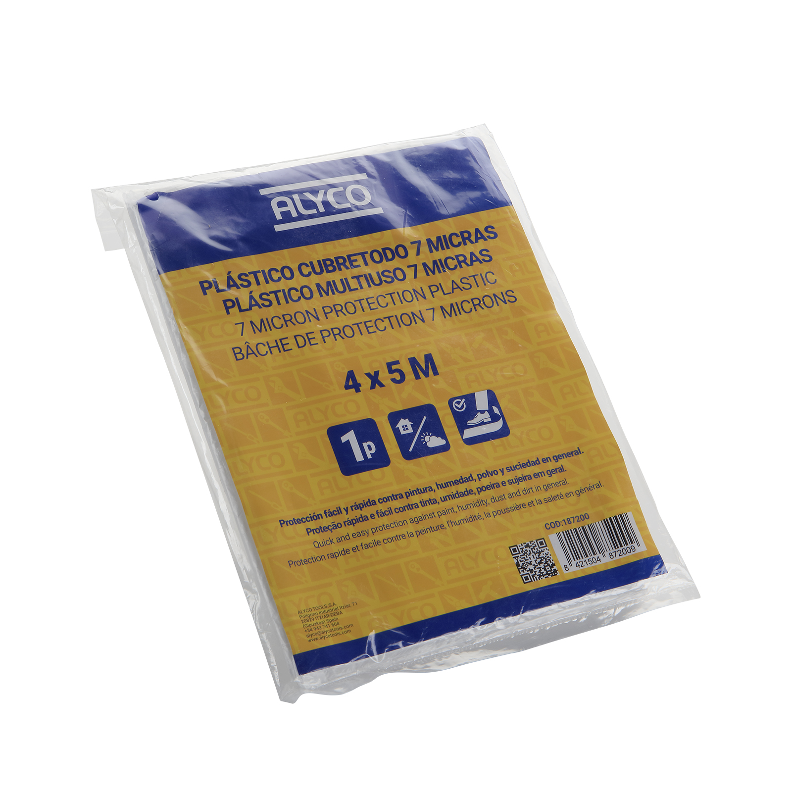 lona protectora 4x5m, 7 micras. Perfecta para cubrir superficies y resguardar objetos en mudanzas o pintura. Resistente y manejable, ideal para el hogar o cualquier proyecto.