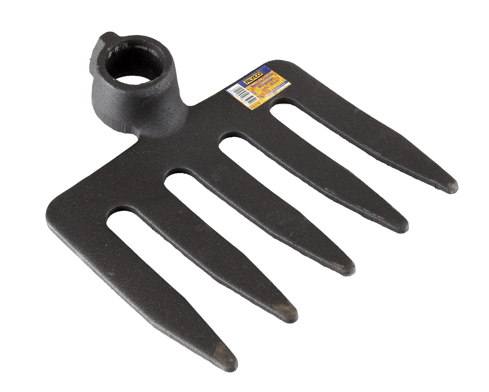 rastrillo forjado de 5 puntas, ideal para trabajos de jardinería. Su tamaño de 200x160 mm ofrece precisión y resistencia, facilitando la aireación y el deshierbe en tu jardín.