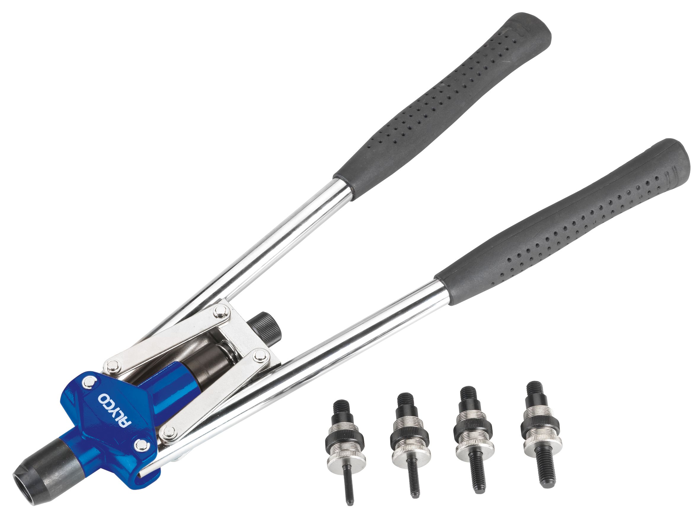 remachadora de dos manos para tuercas, 450 mm, ideal para trabajos de ensamblaje y reparaciones. Su diseño ergonómico garantiza comodidad y eficiencia en cada uso.