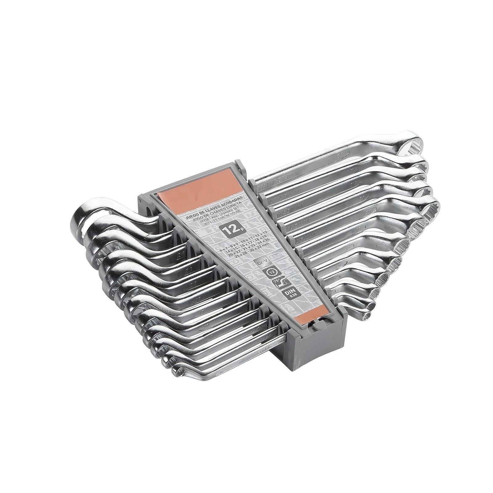 juego de 12 llaves de vaso cromadas 6x7-30x32, ideal para mecánica y mantenimiento de vehículos.