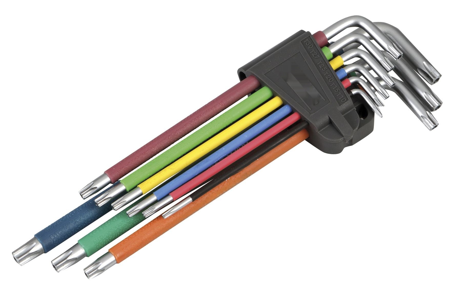 juego de 9 llaves torx invertidas multicolor, acero resistente, para atornillar y desatornillar tornillos de cabeza torx en diversas aplicaciones.