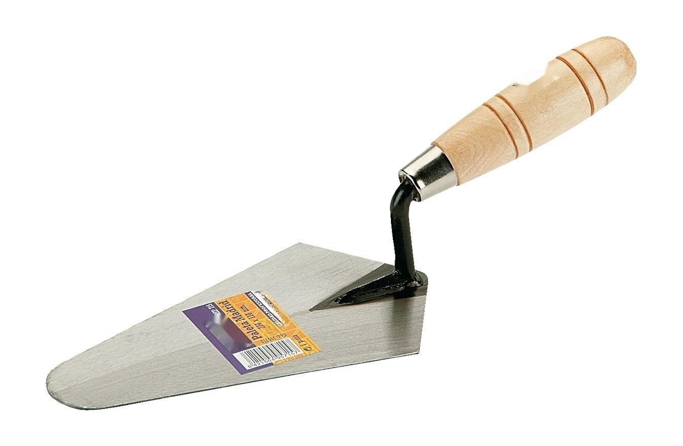 paleta soldada 220x125 mm con mango de madera para mezclar materiales y aplicaciones en construcción y decoración.