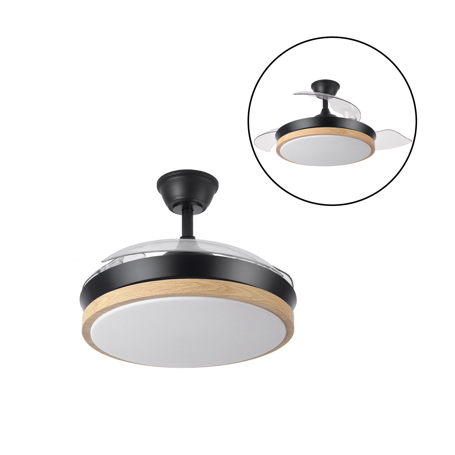 ventilador Dc Evros 72w 6120lm Negro/haya 107d 3asp.desplegables 3000-4000-6000k Remoto+temp+memoria