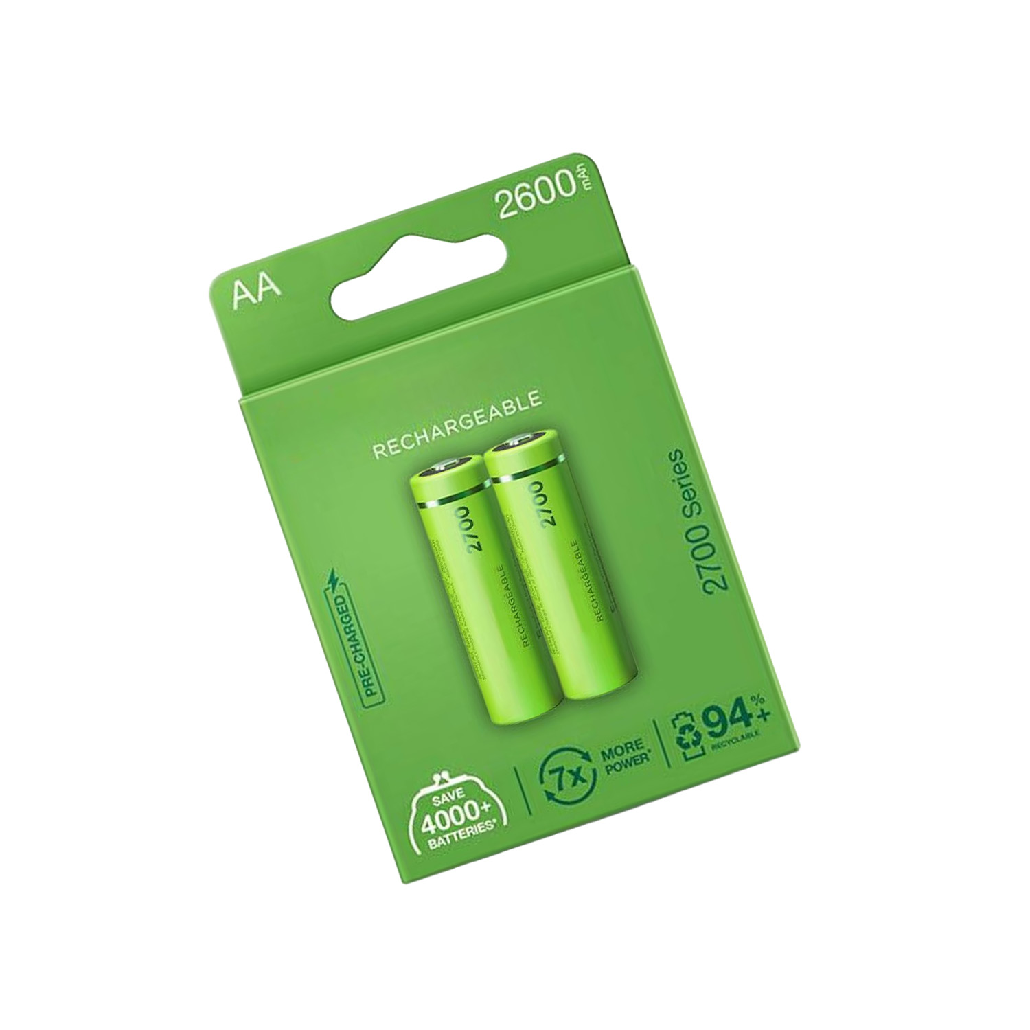 pila de 2 pilas Recargables AA de 27 mAh precargadas de fábrica