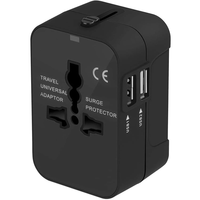 adaptador Enchufe De Viaje Universal Enchufe Adaptador Internacional con Dos Puertos USB para Japón China Canadá USA EU UK AU Acerca De 15 Países para Navidad (Negro)
