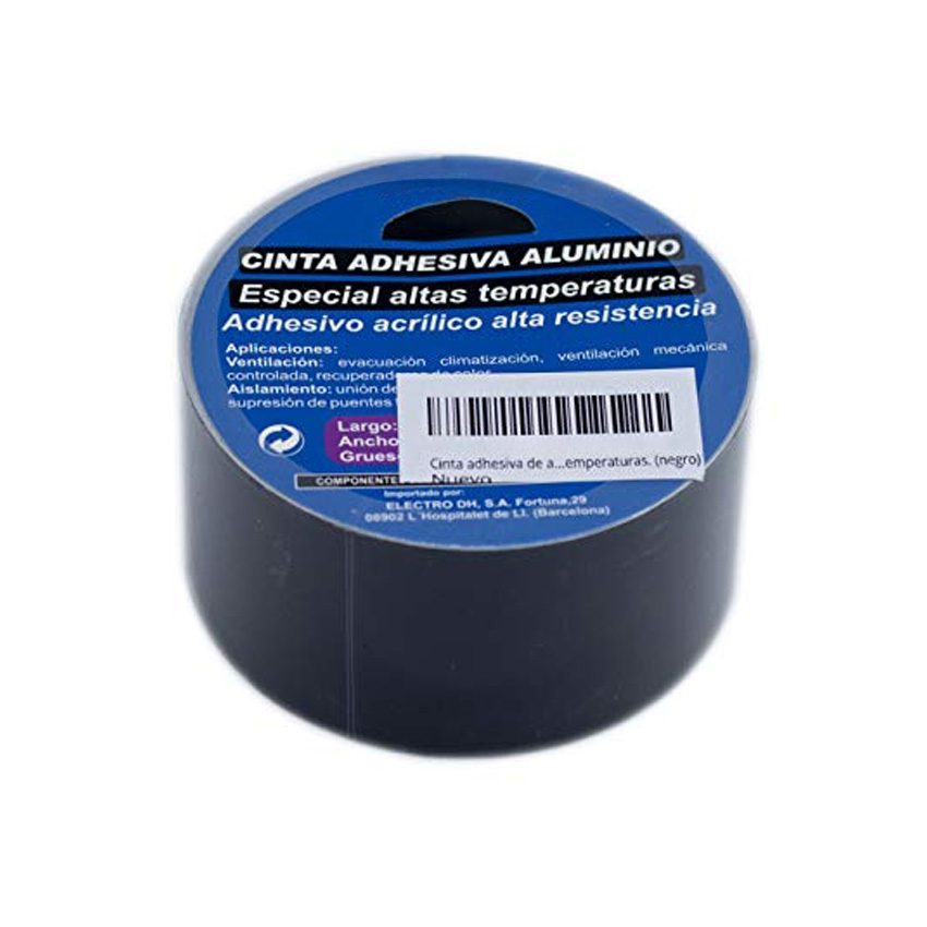 cinta adhesiva de 10metros. Cinta adhesiva aluminio color negro. Acrílico alta resistencia especial para altas temperaturas.