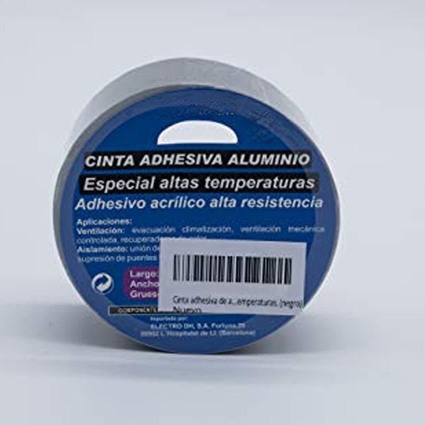 cinta adhesiva de 10metros. Cinta adhesiva aluminio color negro. Acrílico alta resistencia especial para altas temperaturas.