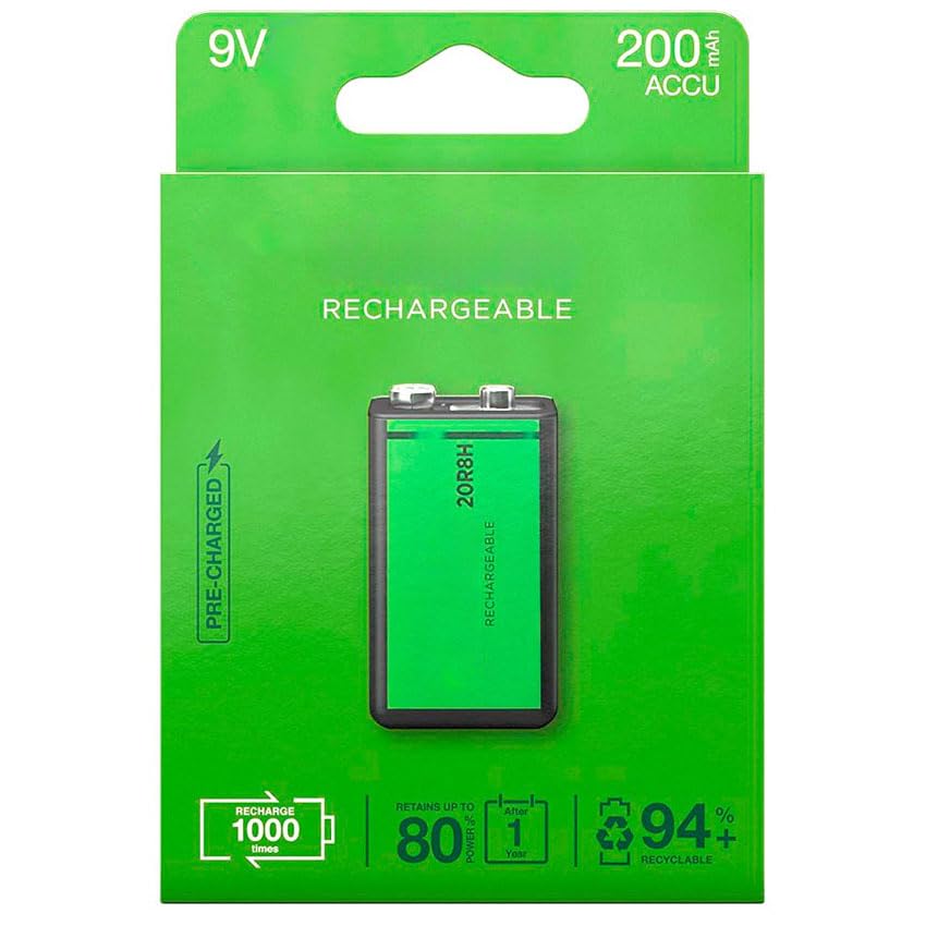pila Recargable 9V de 200 mAh precargadas de fábrica, 1 Pila