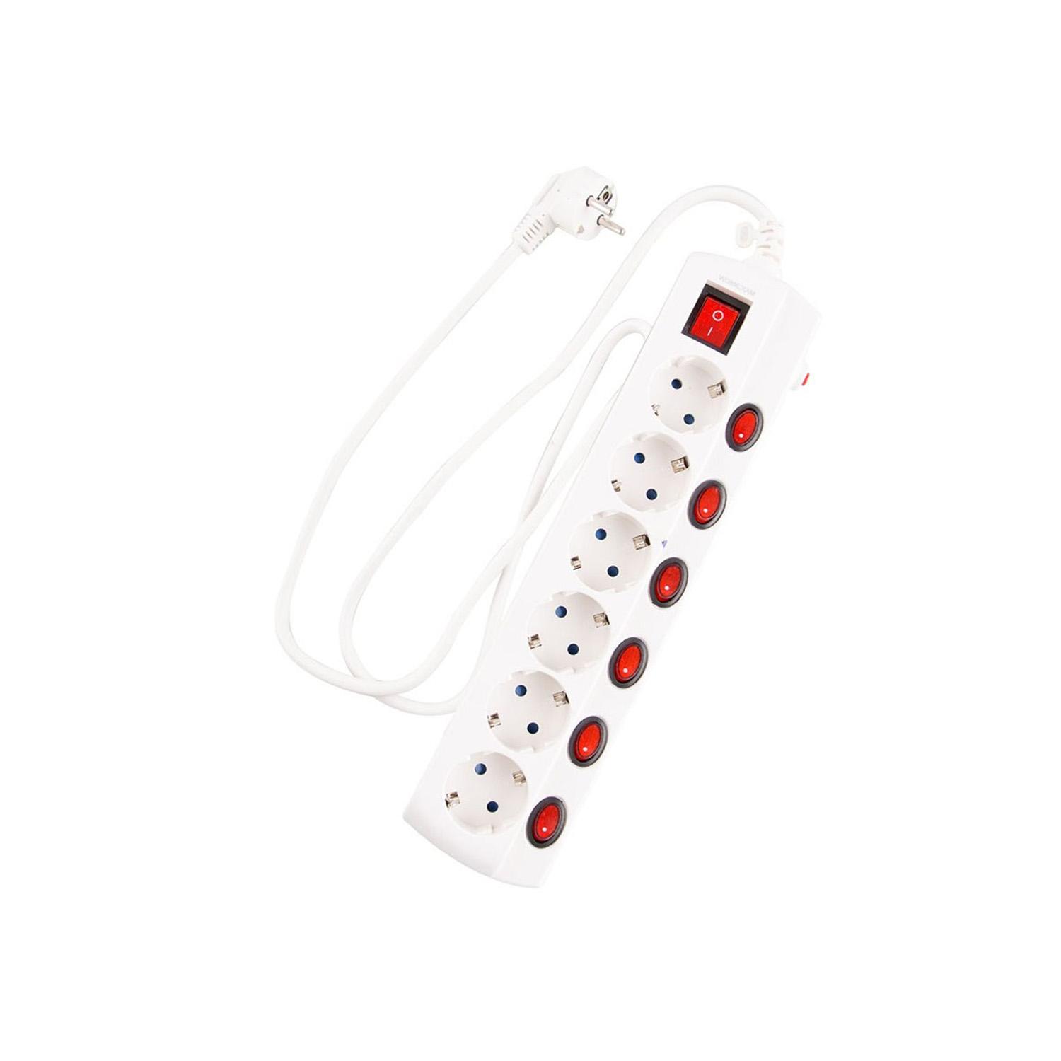 regleta Blanca de 6 enchufes con Interruptor Individual, protección contra sobretensiones, retráctil, 1,5 m, protección Infantil