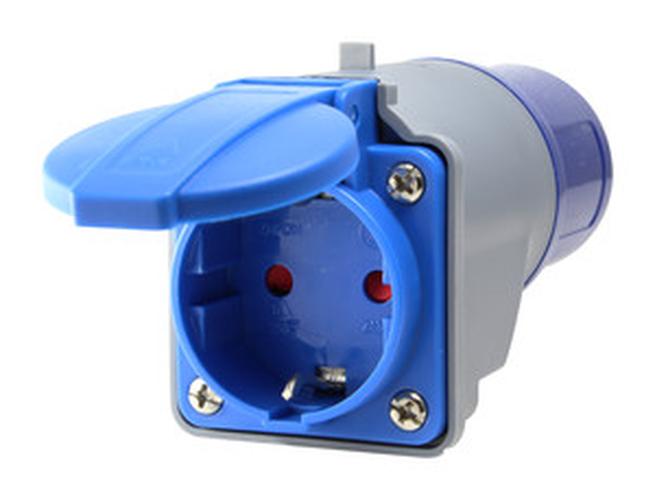 adaptador Industrial. Macho Cetac a Hembra Schuko 16A.