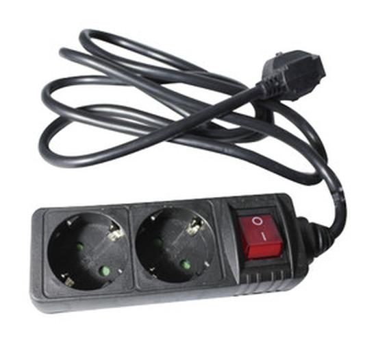 regleta 2 tomasbase múltiple con interruptor, color NegroCable 1,5 M.