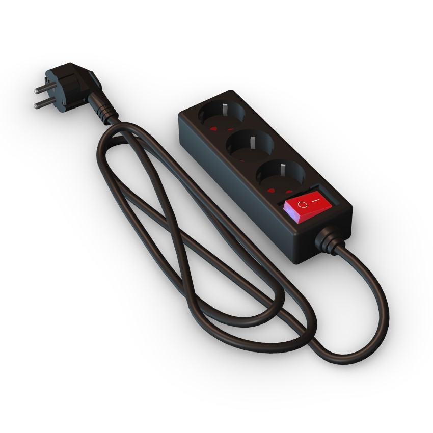 base 3 tomas con interruptor de 16A. ECO, color negro. Ideal para un hogar eficiente y moderno. Asegura comodidad y seguridad en tu espacio. Conéctate con estilo.