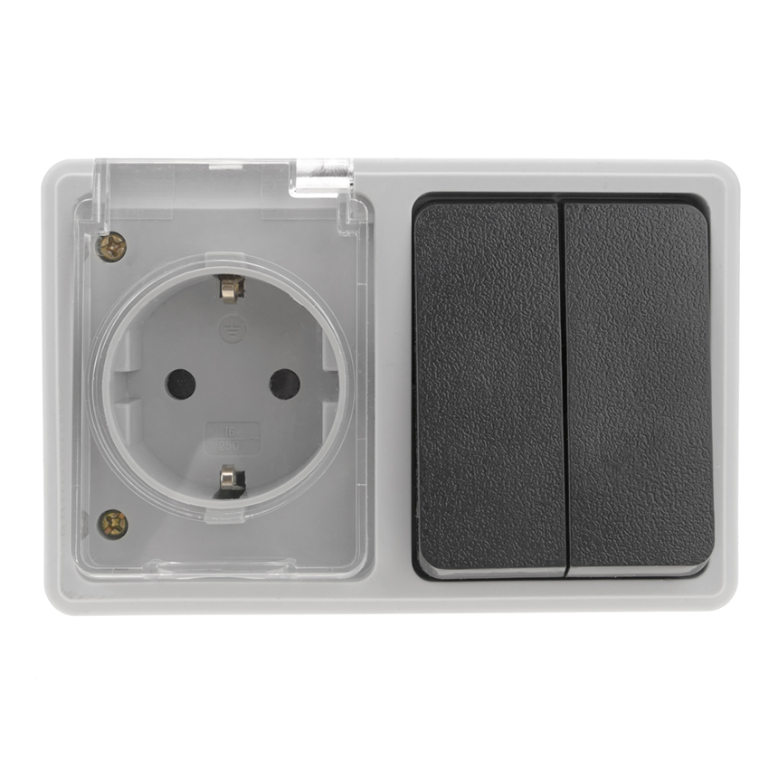 base schuko con doble interruptor estanco, ideal para exteriores. Garantiza seguridad y resistencia ante el agua, perfecta para iluminar y controlar espacios exteriores con estilo.
