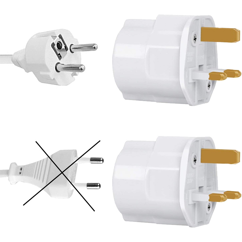adaptador de clavija inglesa a Schuko 13A, ideal para conectar tus dispositivos con seguridad y versatilidad. Perfecto para viajes o compatibilidad en el hogar. ¡Conéctate sin límites!