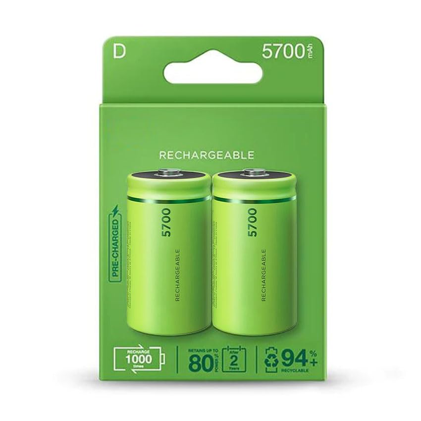 pila Recargable Tipo D de 57 mAh precargadas de fábrica, 2 Pilas