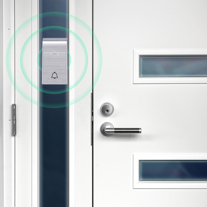 timbre inalámbrico CC plateado: elegante diseño de alta tecnología que proporciona sonido nítido y una amplia cobertura. Ideal para hogares modernos que buscan estilo y funcionalidad.