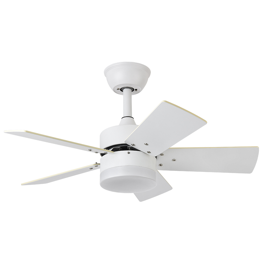  Ventilador blanco, con 5 aspas reversibles blanco/haya y 6 velocidades, con mando a distancia y temporizador, ventilador de 36W temperatura regulable